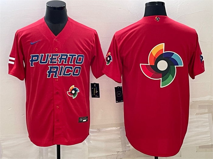 Men Puerto Rico Baseball 2023 Red World Baseball Big Logo With Patch Classic Replica Stitched Jersey