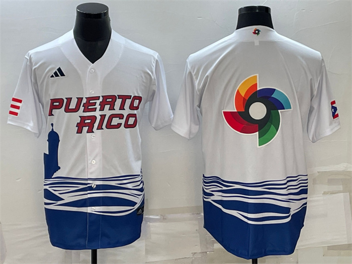 Men Puerto Rico Baseball 2023 White World Baseball Big Logo Classic Replica Stitched Jersey