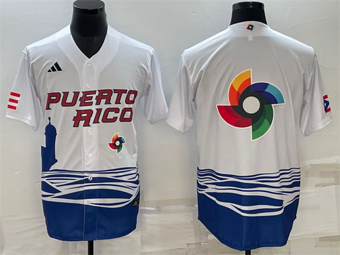 Men Puerto Rico Baseball 2023 White World Baseball Big Logo Classic Replica Stitched JerseyS