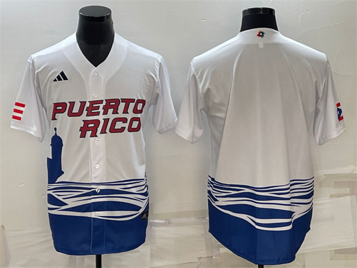 Men Puerto Rico Baseball Blank 2023 White World Baseball Classic Replica Stitched Jersey