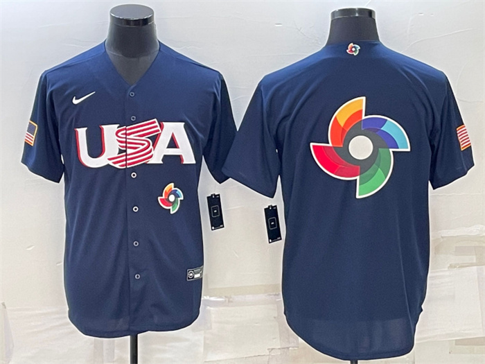 Men USA Baseball 2023 Navy World Baseball Big Logo Classic Replica Stitched JerseyS