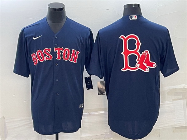 Men Boston Red Sox Navy Team Big Logo Cool Base Stitched Jersey