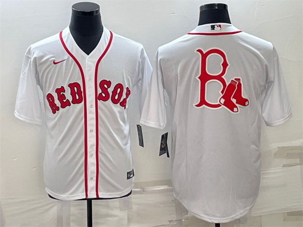 Men Boston Red Sox White Team Big Logo Cool Base Stitched Jersey