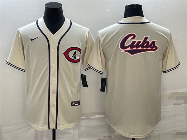 Men Chicago Cubs Cream Team Big Logo Cool Base Stitched Jersey