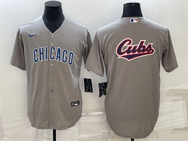 Men Chicago Cubs Grey Team Big Logo Cool Base Stitched Jersey