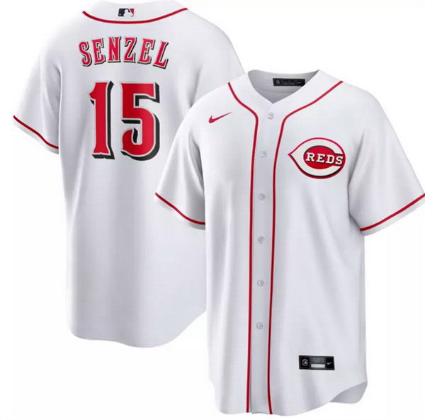 Men Cincinnati Reds 15 Nick Senzel White Cool Base Stitched Baseball Jersey