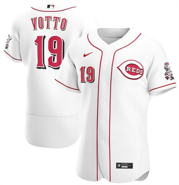 Men Cincinnati Reds 19 Joey Votto White Flex Base Stitched Jersey