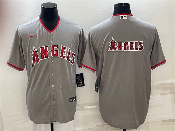 Men Los Angeles Angels Gray Team Big Logo Cool Base Stitched Jersey