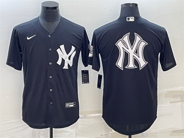 Men New York Yankees Black Team Big Logo Cool Base Stitched Baseball Jersey