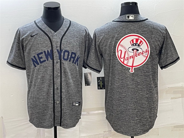 Men New York Yankees Gray Team Big Logo Cool Base Stitched Baseball Jersey