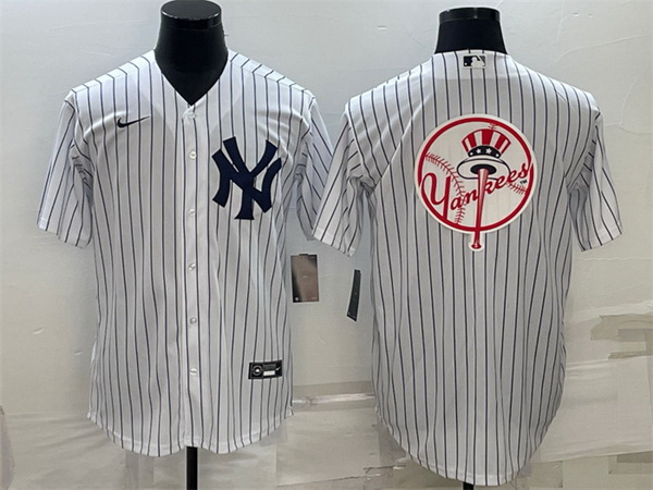 Men New York Yankees White Team Big Logo Cool Base Stitched Baseball Jersey