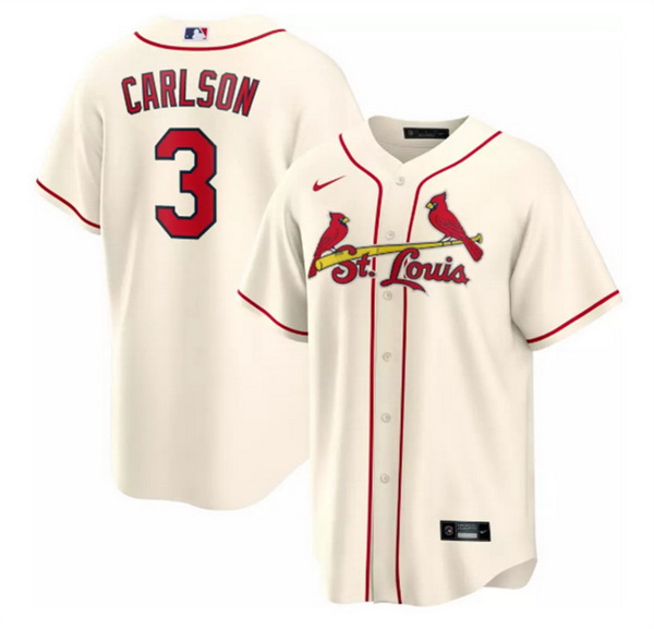 Men St  Louis Cardinals 3 Dylan Carlson Cream Cool Base Stitched Jersey