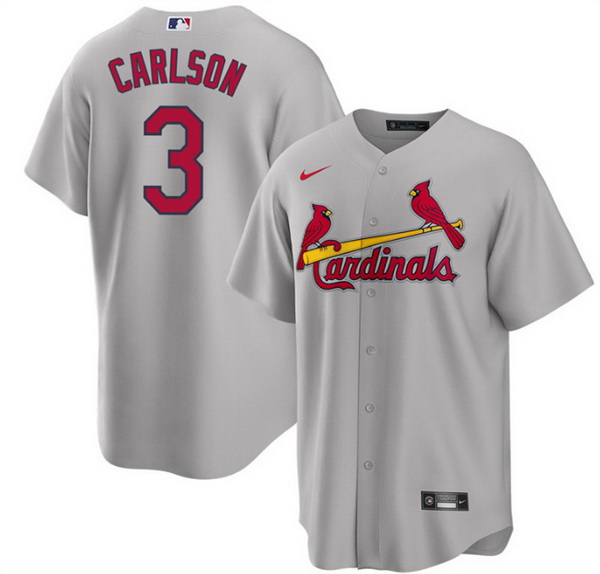 Men St  Louis Cardinals 3 Dylan Carlson Grey Cool Base Stitched Jersey