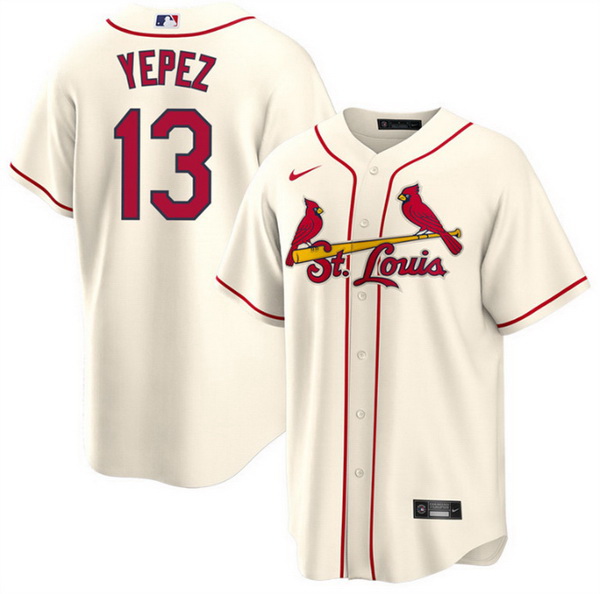 Men St  Louis Cardinals 13 Juan Yepez Cream Cool Base Stitched Jersey