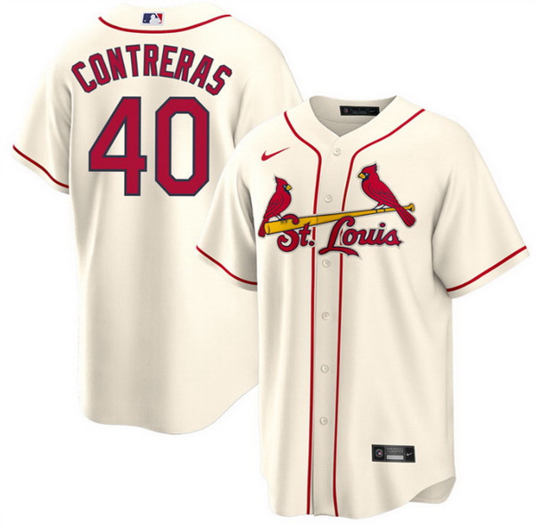 Men St  Louis Cardinals 40 Willson Contreras Cream Cool Base Stitched Jersey