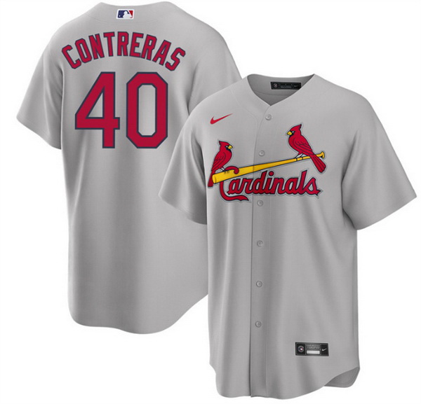 Men St  Louis Cardinals 40 Willson Contreras Grey Cool Base Stitched Jersey