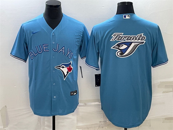 Men Toronto Blue Jays Light Blue Team Big Logo Cool Base Stitched Baseball Jersey