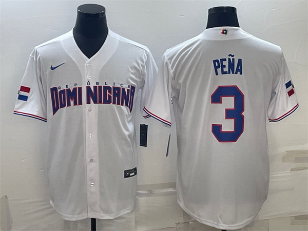 Men Dominican Republic Baseball 3 Jeremy Pe F1a 2023 White World Baseball Classic Stitched Jersey