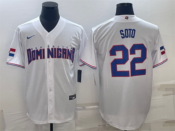 Men Dominican Republic Baseball 22 Juan Soto 2023 White World Baseball Classic Stitched Jersey