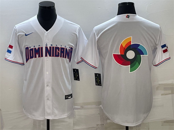 Men Dominican Republic Baseball 2023 White World Baseball Big Logo Classic Replica Stitched Jersey