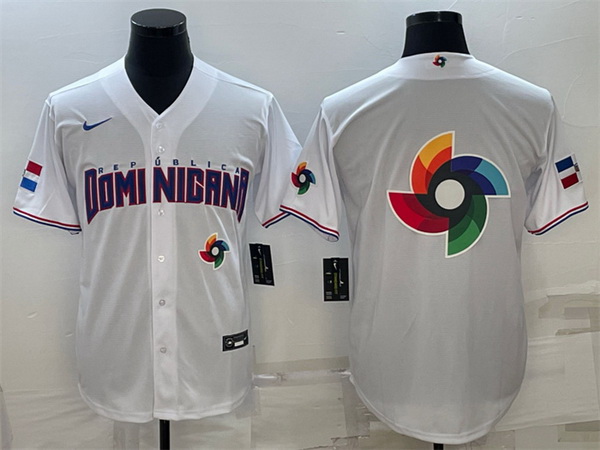 Men Dominican Republic Baseball 2023 White World Baseball Big Logo With Patch Classic Replica Stitch