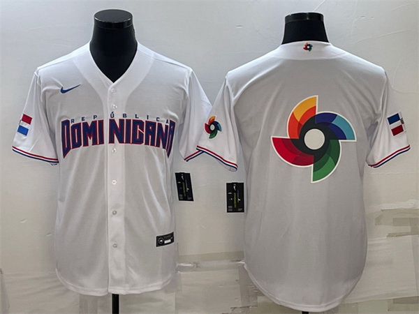 Men Dominican Republic Baseball 2023 White World Baseball Big Logo With Patch Classic Replica Stitch