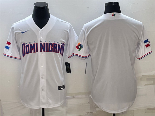 Men Dominican Republic Baseball 2023 White World Baseball With Patch Classic Replica Stitched Jersey