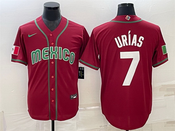 Men Mexico Baseball 7 Julio Ur EDas 2023 Red World Baseball Classic Replica Stitched Jersey