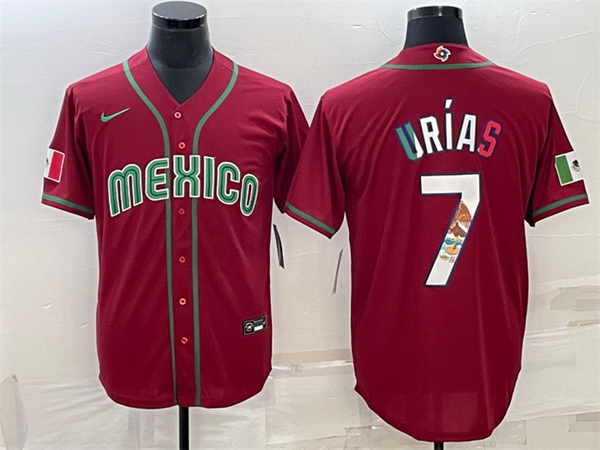 Men Mexico Baseball 7 Julio Ur EDas 2023 Red World Baseball Classic Stitched JerseyS