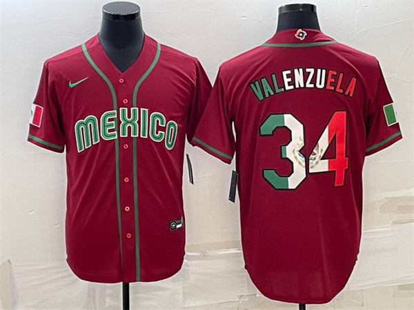 Men Mexico Baseball 34 Fernando Valenzuela 2023 Red World Baseball Classic Stitched Jersey