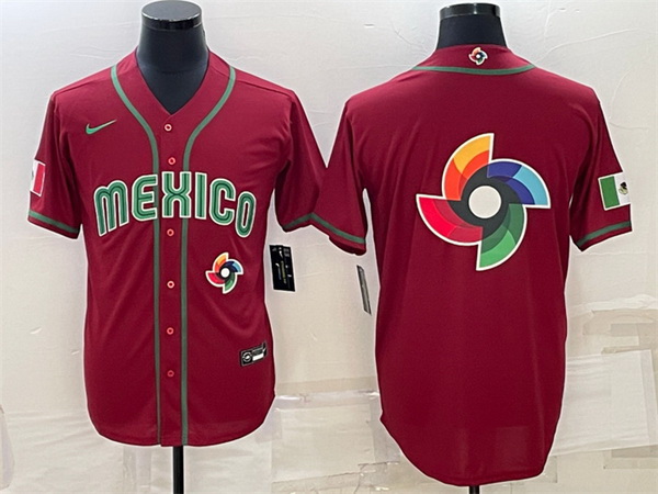 Men Mexico Baseball 2023 Red World Baseball Big Logo Classic Replica Stitched Jersey