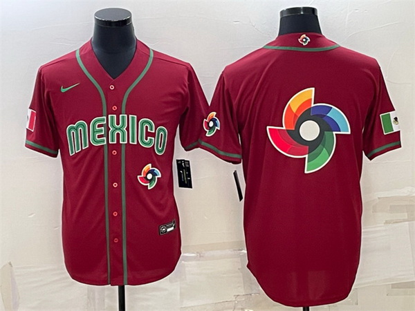 Men Mexico Baseball 2023 Red World Baseball Big Logo With Patch Classic Replica Stitched Jersey