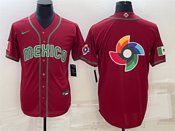 Men Mexico Baseball 2023 Red World Baseball Big Logo With Patch Classic Replica Stitched JerseyS