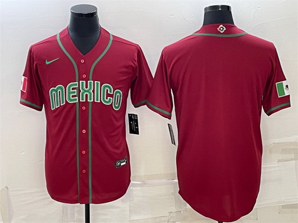 Men Mexico Baseball Blank 2023 Red World Baseball Classic Replica Stitched Jersey