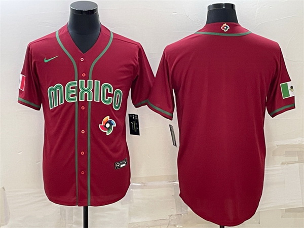 Men Mexico Baseball Blank 2023 Red World Baseball Classic Replica Stitched JerseyS