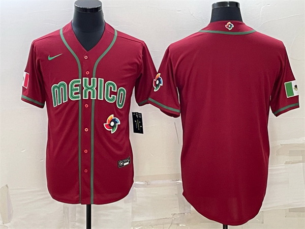 Men Mexico Baseball Blank 2023 Red World Baseball With Patch Classic Replica Stitched Jersey