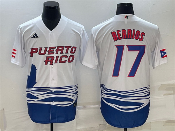 Men Puerto Rico Baseball 17 Jos E9 Berr EDos 2023 White World Baseball Classic Replica Stitched Jers