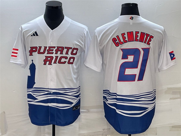 Men Puerto Rico Baseball 21 Roberto Clemente 2023 White World Baseball Classic Stitched Jersey