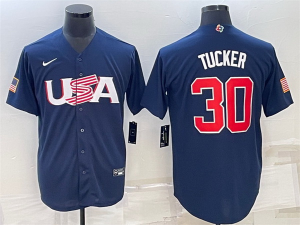 Men USA Baseball 30 Kyle Tucker 2023 Navy World Baseball Classic Replica Stitched Jersey