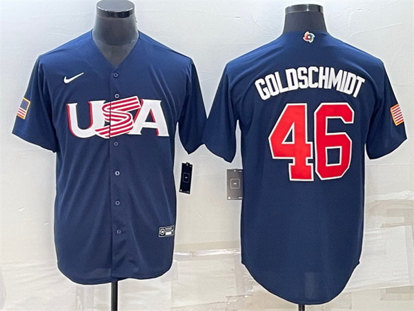 Men USA Baseball 46 Paul Goldschmidt 2023 Navy World Baseball Classic Replica Stitched Jersey