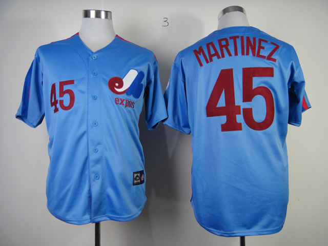 Men Montreal Expos #45 Pedro Martinez Blue Throwback Jersey