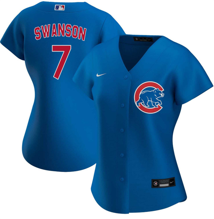 Women Chicago Cubs 7 Dansby Swanson Royal Stitched Baseball Jersey