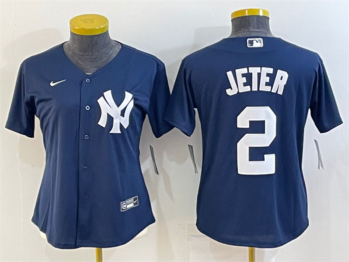 Women New York Yankees 2 Derek Jeter Navy Stitched Baseball Jersey