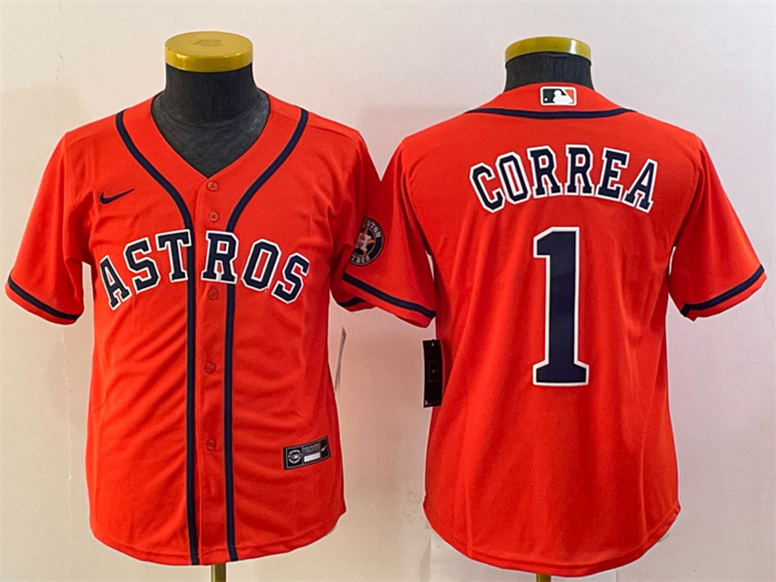 Women Houston Astros 1 Carlos Correa Orange Cool Base Stitched Jersey