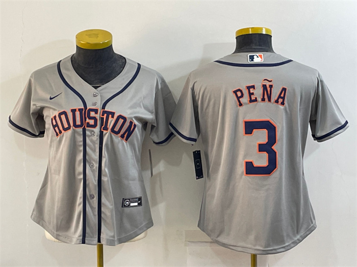 Women Houston Astros 3 Jeremy Pe F1a Gray Cool Base Stitched Baseball Jerseys