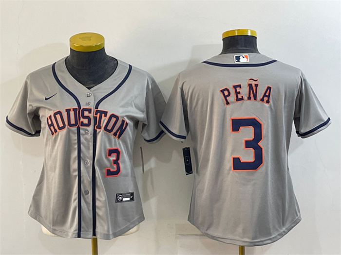 Women Houston Astros 3 Jeremy Pe F1a Gray Cool Base Stitched Baseball Jersey