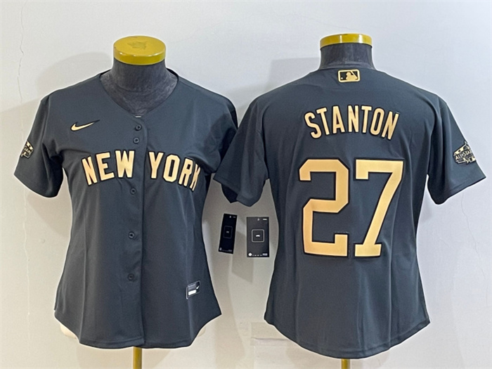 Women New York Yankees 27 Giancarlo Stanton 2022 All Star Charcoal Stitched Baseball Jersey