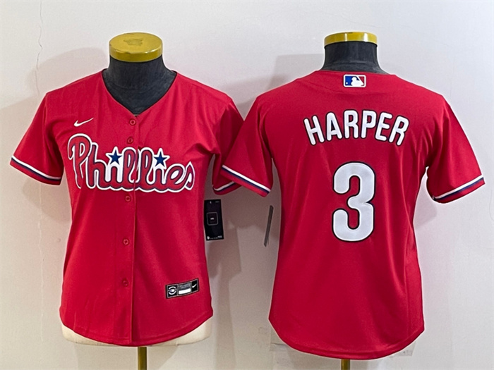 Women Philadelphia Phillies 3 Bryce Harper Red Stitched Baseball Jersey