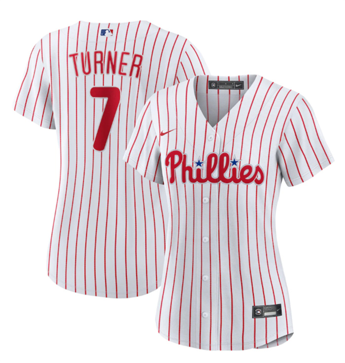 Women Philadelphia Phillies 7 Trea Turner White Stitched Baseball Jersey