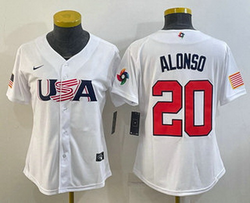 Women's USA Baseball #20 Pete Alonso 2023 White World Classic Stitched Jersey II